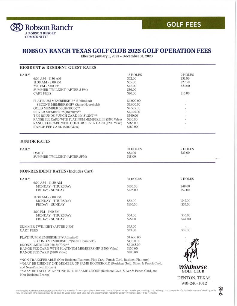 Fees Wildhorse Golf Club at Robson Ranch